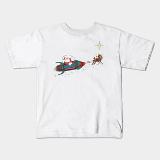 Retro Rocket Santa Clause  and Rudolph Kids T-Shirt
